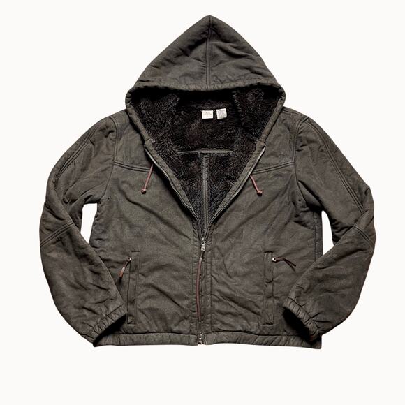 Armani Exchange Workwear Faux Shearling Lined Hooded Jacket Brown Slim Fit L
